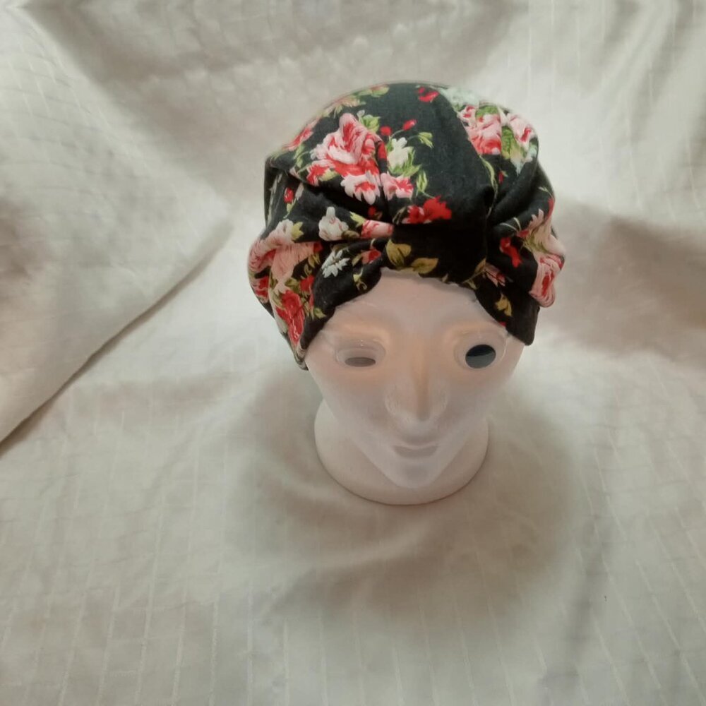 Women's cotton turban - Floral print - Soft - Pleated